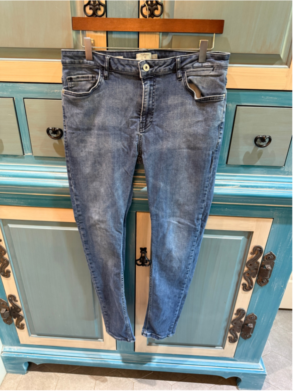 Men's Topman Blue Acid Wash Skinny Jeans Waist 36